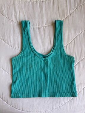 Tea Collection Ribbed V-Neck Crop Tank Top - Teal